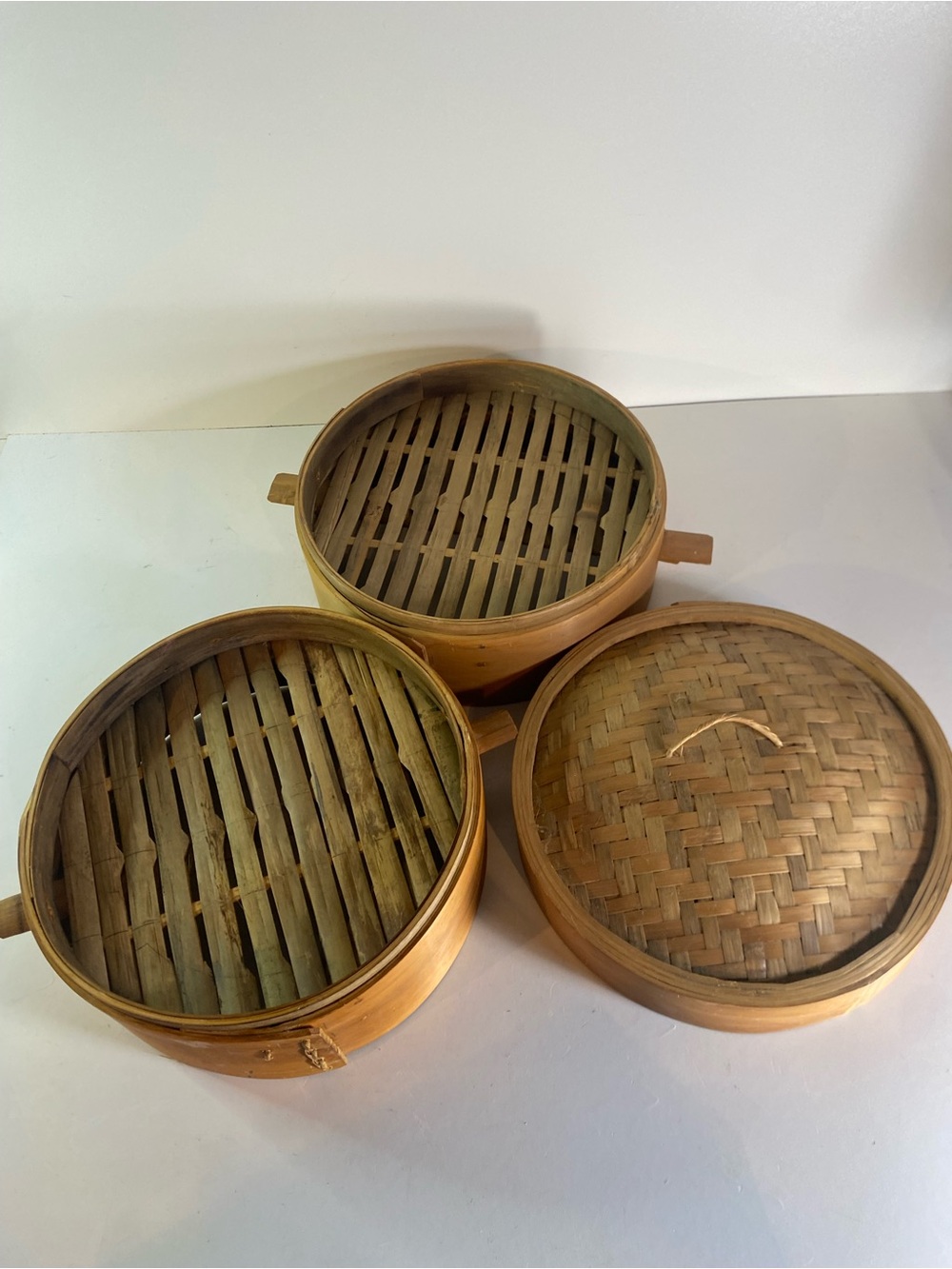 Vintage Covered 2-Tier Bamboo Steamer Basket With Handles 9” Diameter - Picture 7 of 12